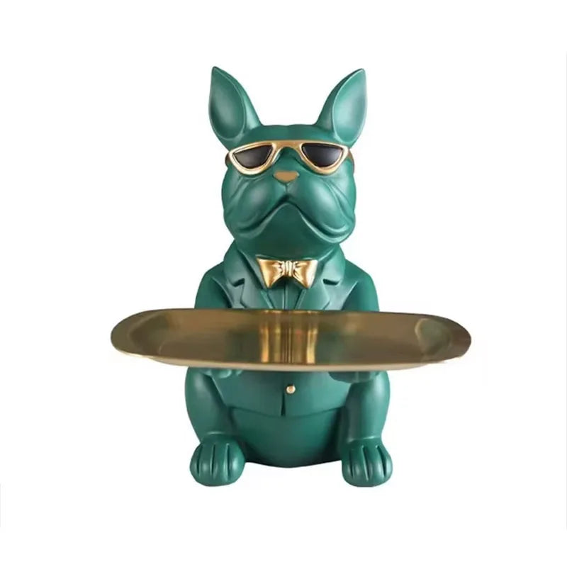 Figura Bulldog con Bandeja Decorativa | Organizador de Llaves y Objetos para Hogar