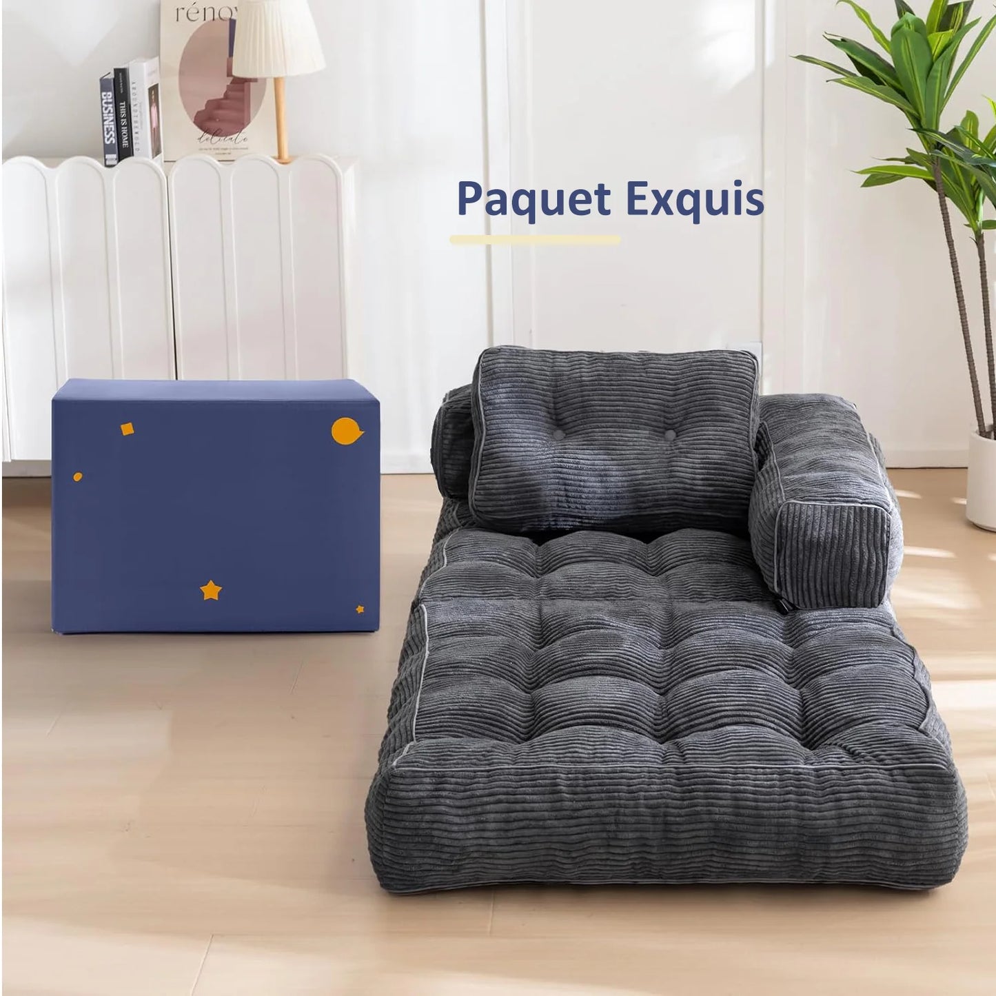 Sillón Cama Plegable Convertible | Sofá Individual con Cojín y Respaldo para Salón