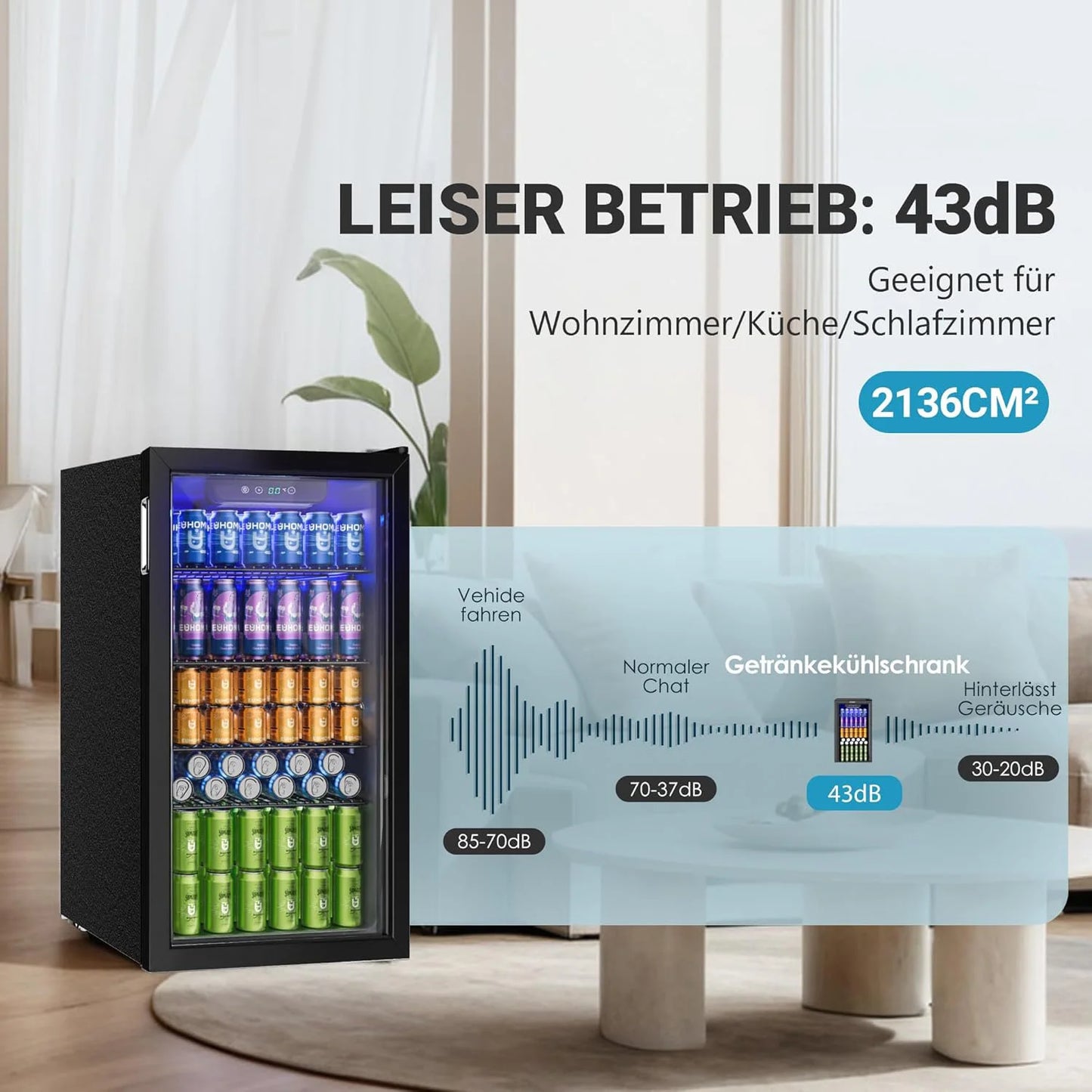 Nevera para Bebidas con Puerta de Cristal | 126 Latas para Hogar, Bar y Oficina