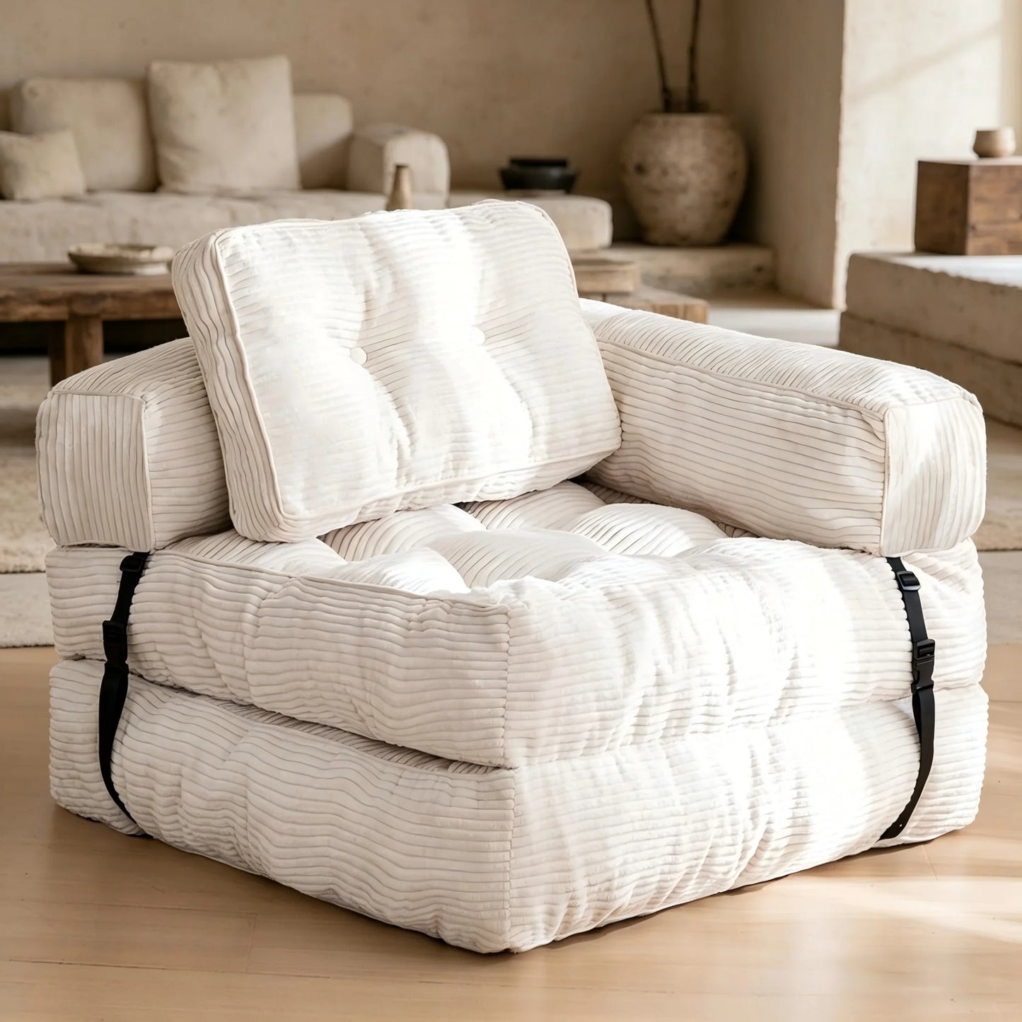 Sillón Cama Plegable Convertible | Sofá Individual con Cojín y Respaldo para Salón