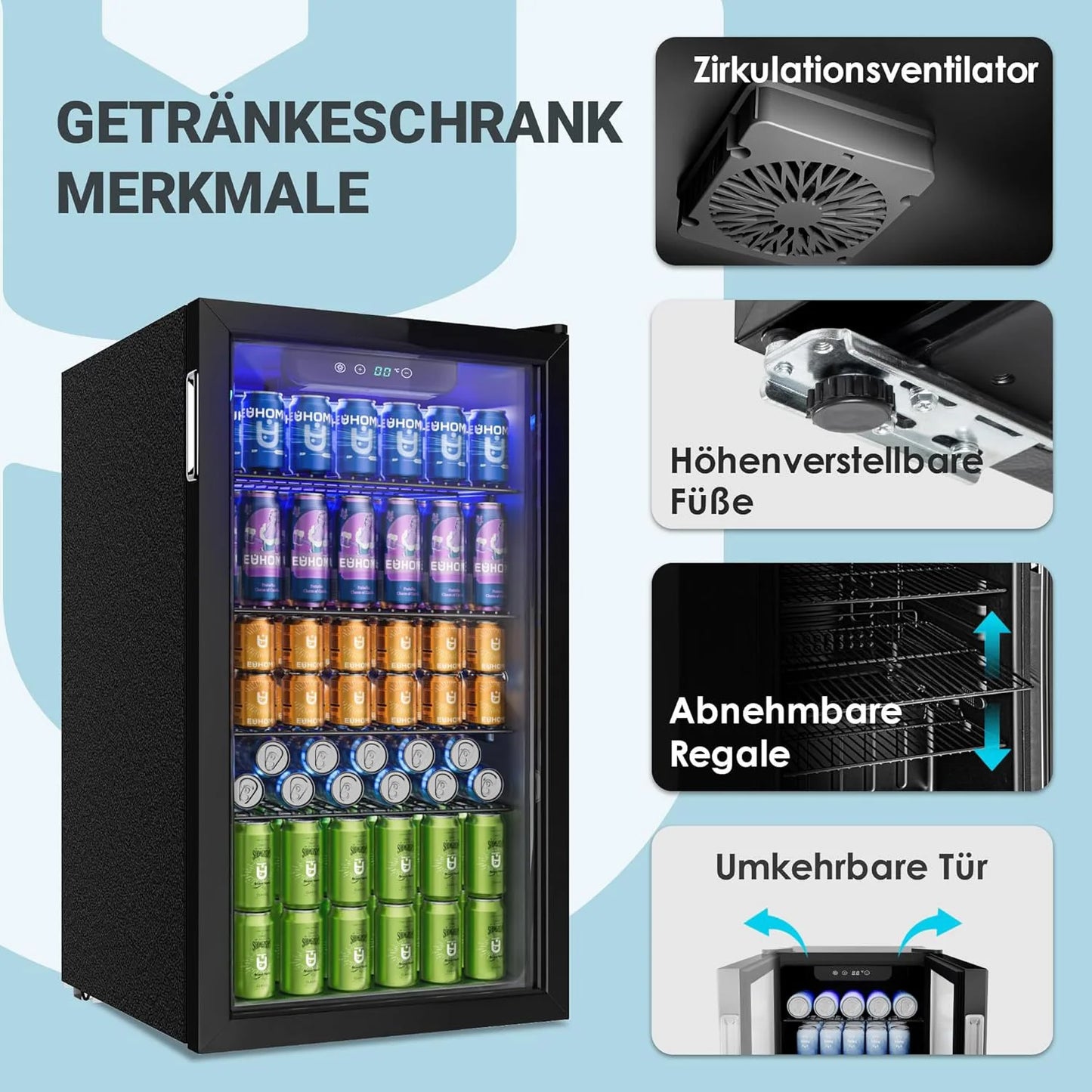 Nevera para Bebidas con Puerta de Cristal | 126 Latas para Hogar, Bar y Oficina