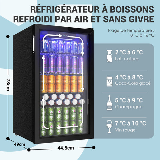 Nevera para Bebidas con Puerta de Cristal | 126 Latas para Hogar, Bar y Oficina