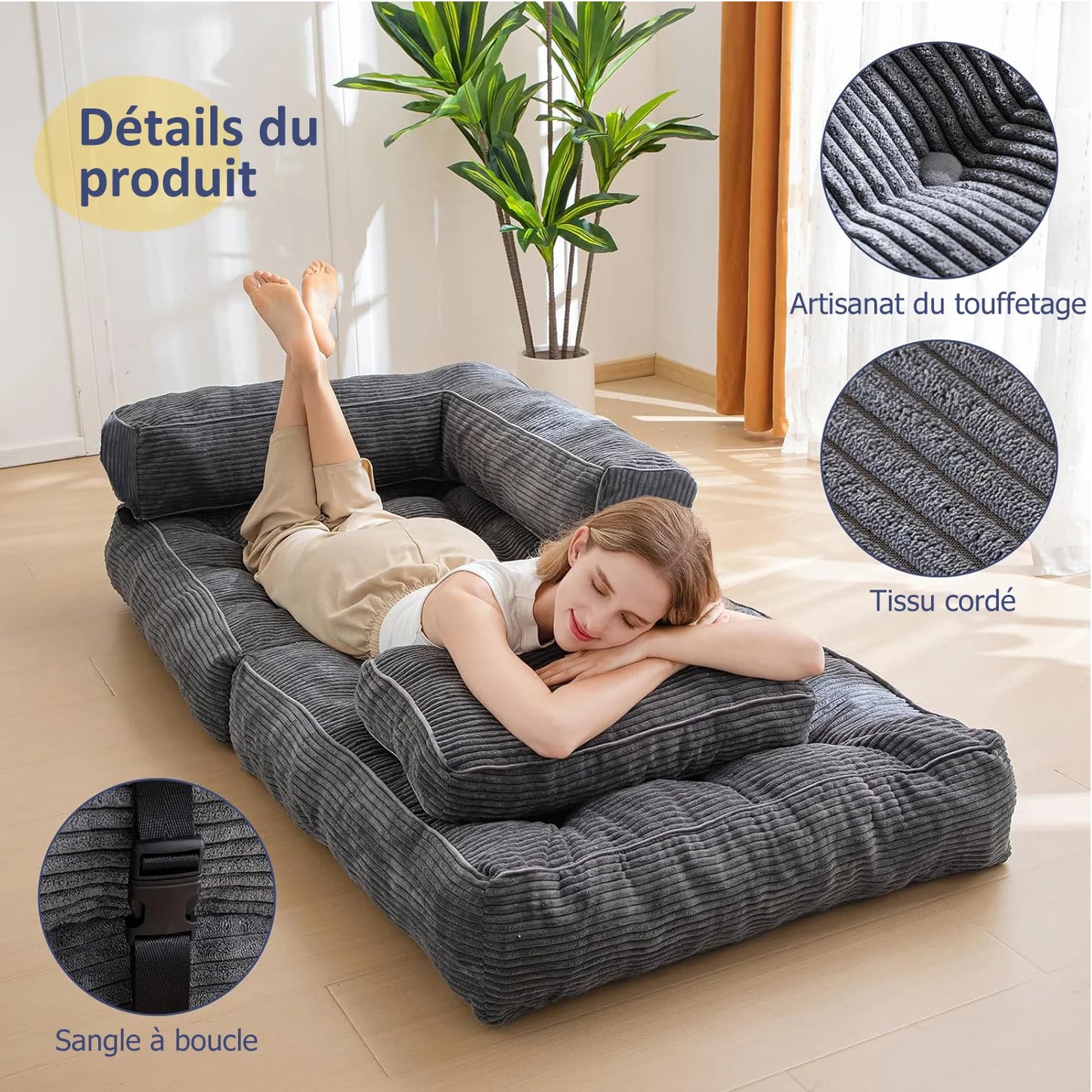 Sillón Cama Plegable Convertible | Sofá Individual con Cojín y Respaldo para Salón