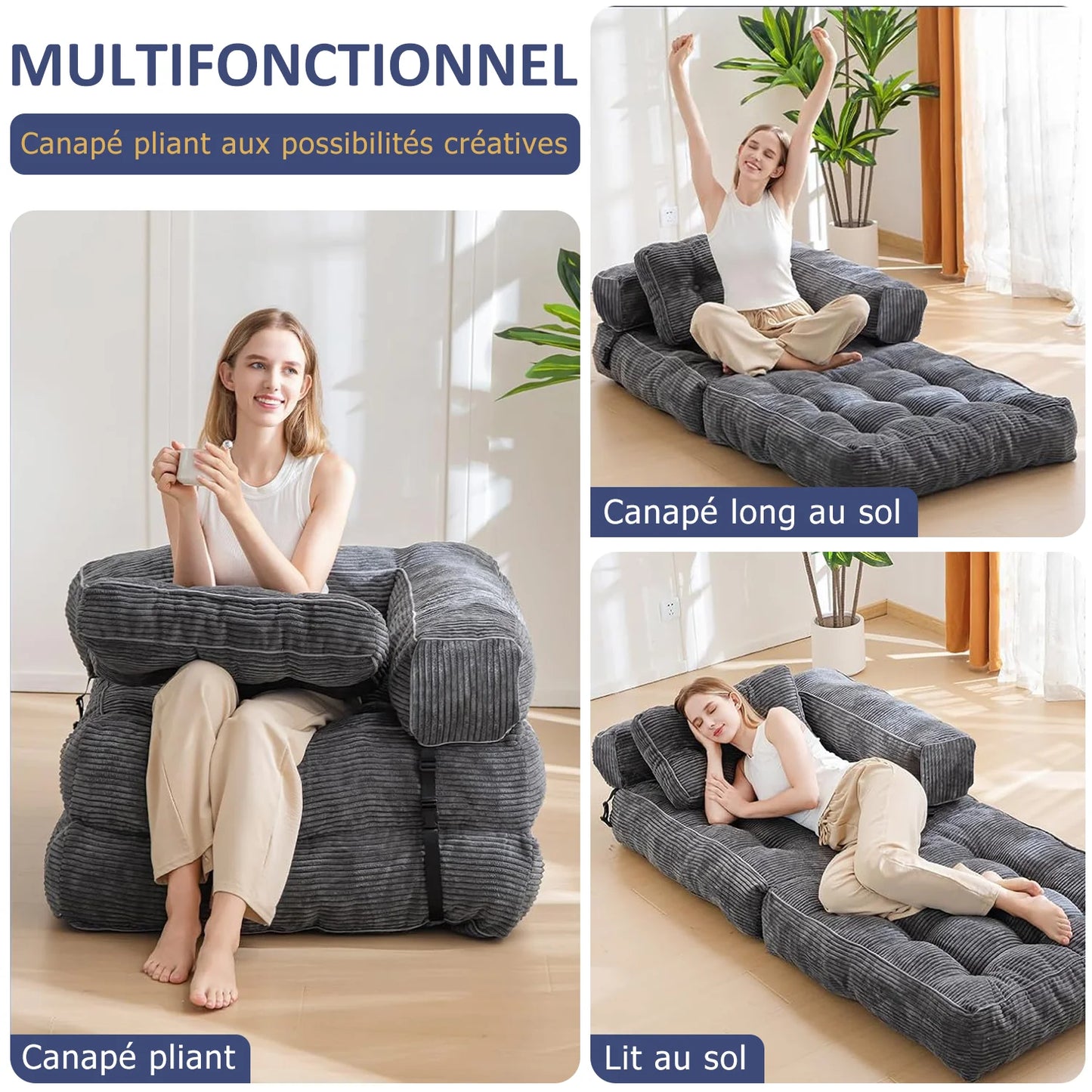 Sillón Cama Plegable Convertible | Sofá Individual con Cojín y Respaldo para Salón