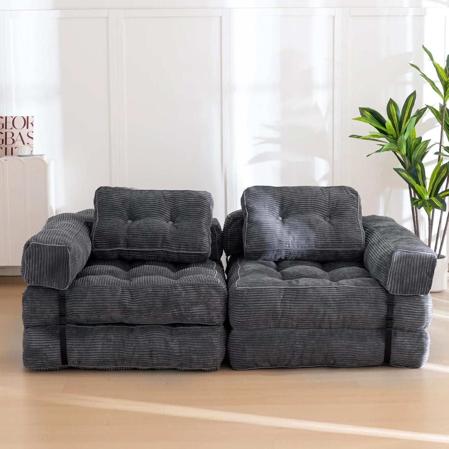 Sillón Cama Plegable Convertible | Sofá Individual con Cojín y Respaldo para Salón