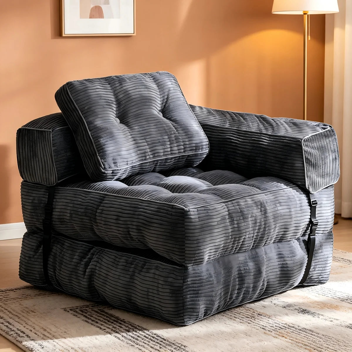 Sillón Cama Plegable Convertible | Sofá Individual con Cojín y Respaldo para Salón