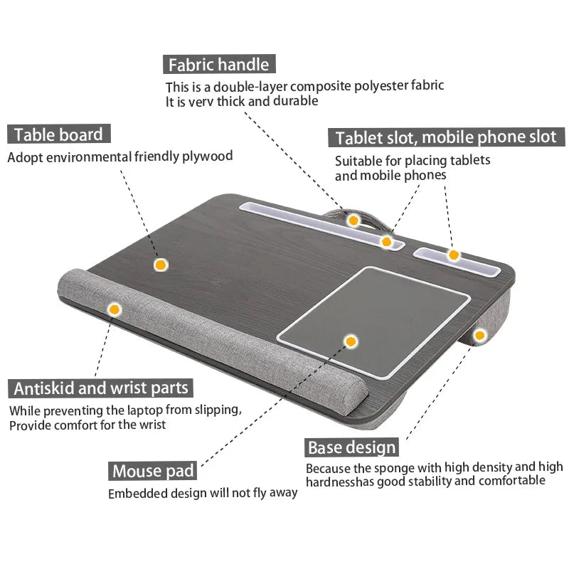 Mesa para Portátil con Cojín | Escritorio Plegable para Sofá y Cama con Ratón