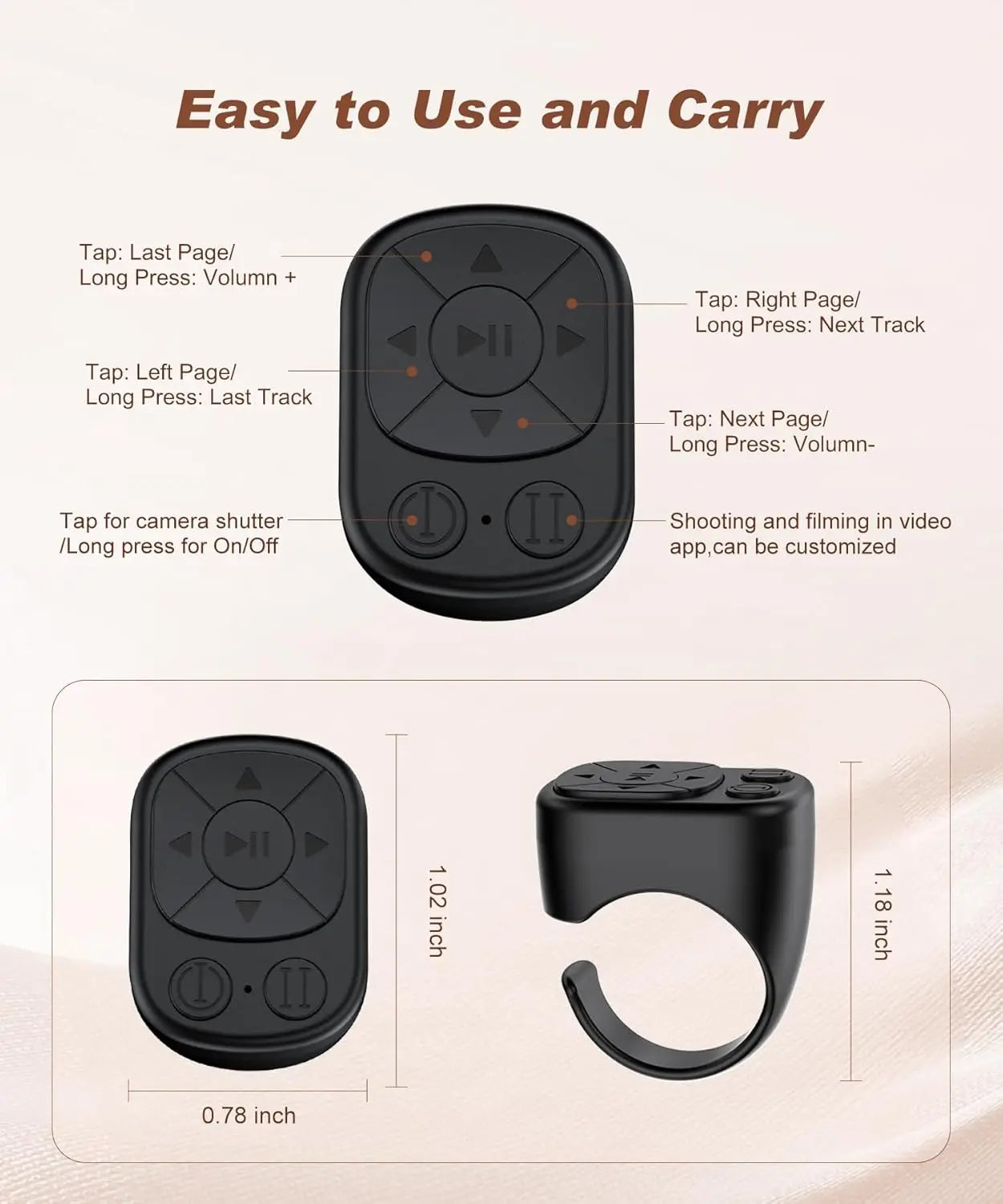 Anillo Control Remoto Bluetooth para TikTok | Pasa Páginas y Dispara Cámara desde el Móvil