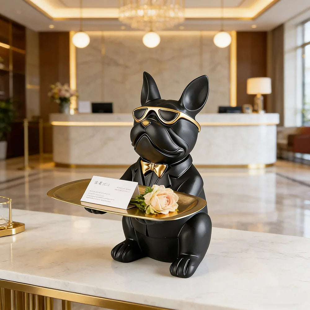Figura Bulldog con Bandeja Decorativa | Organizador de Llaves y Objetos para Hogar