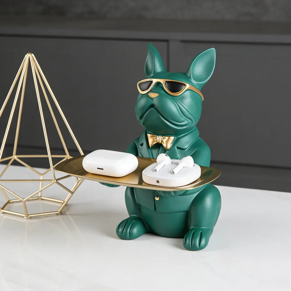 Figura Bulldog con Bandeja Decorativa | Organizador de Llaves y Objetos para Hogar