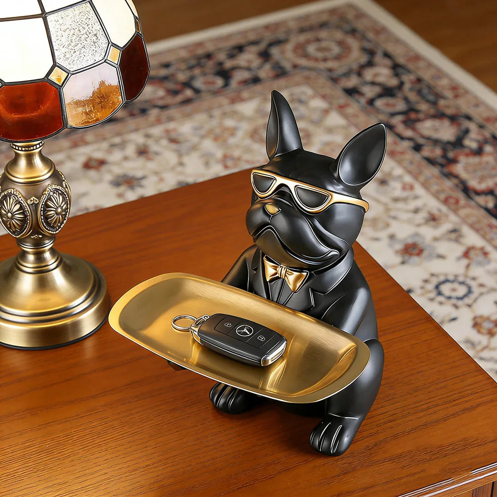 Figura Bulldog con Bandeja Decorativa | Organizador de Llaves y Objetos para Hogar