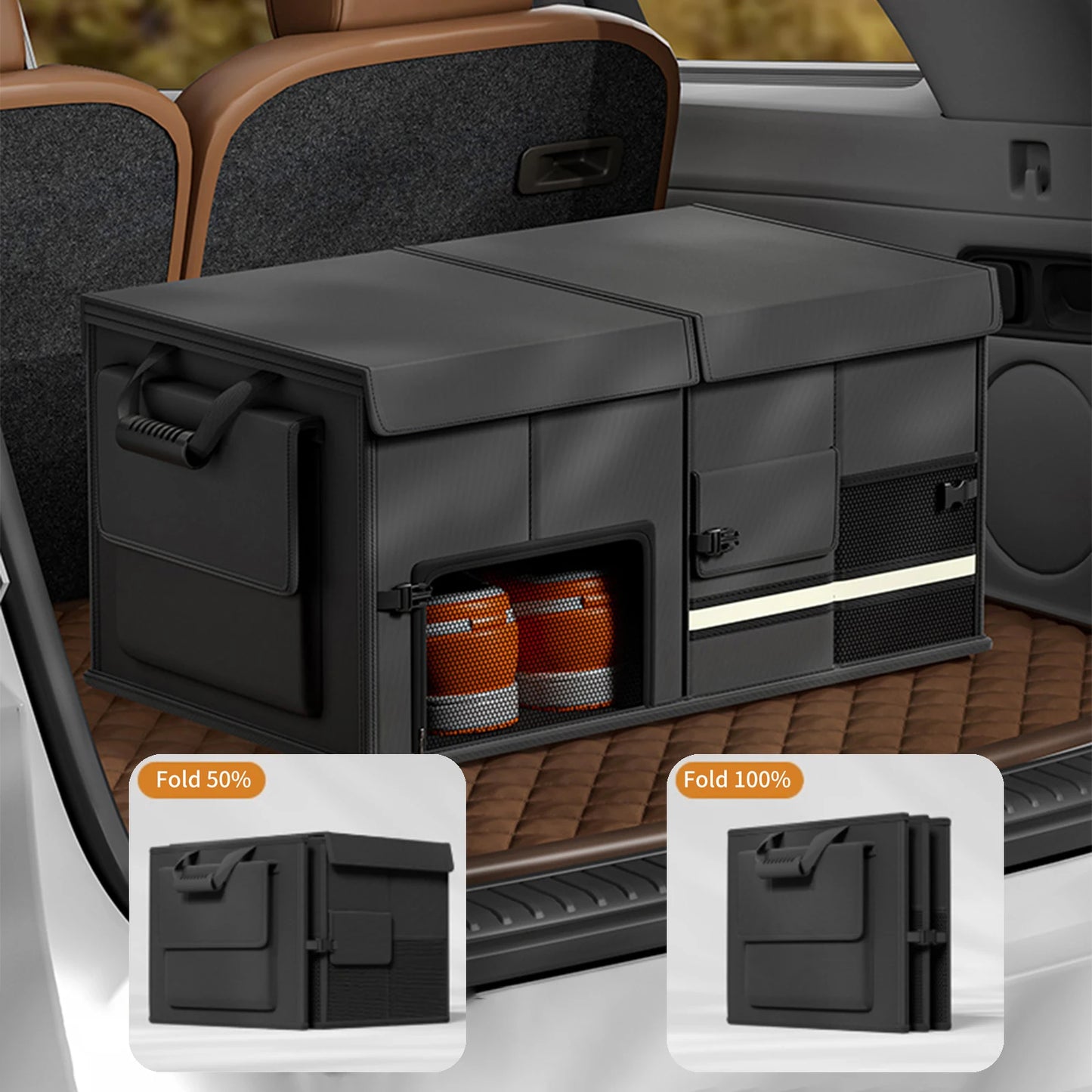 Organizador Plegable para Maletero 60L | Caja de Almacenaje con Tapa y Compartimentos
