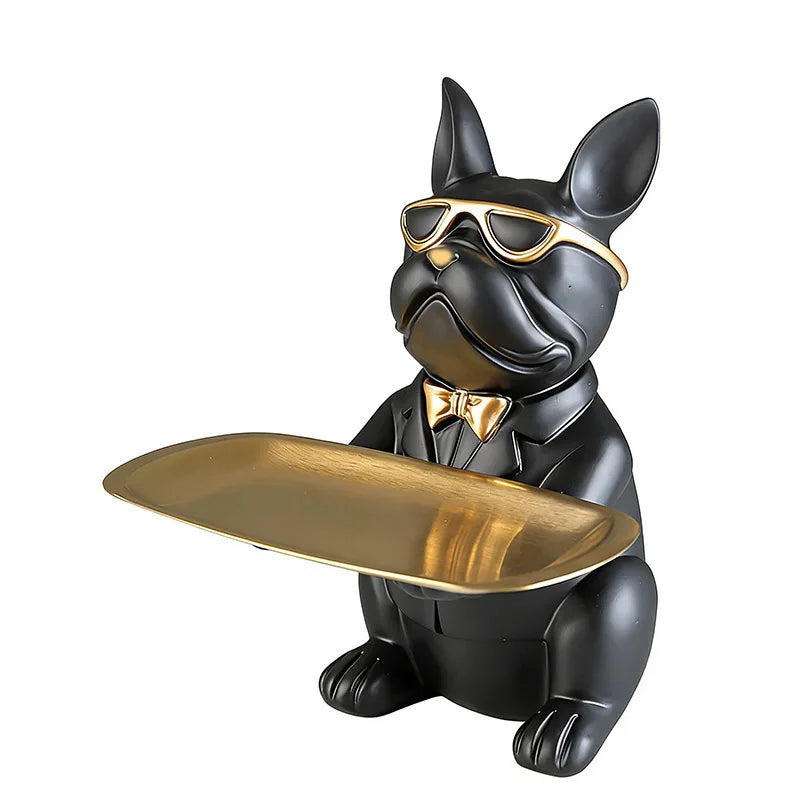 Figura Bulldog con Bandeja Decorativa | Organizador de Llaves y Objetos para Hogar