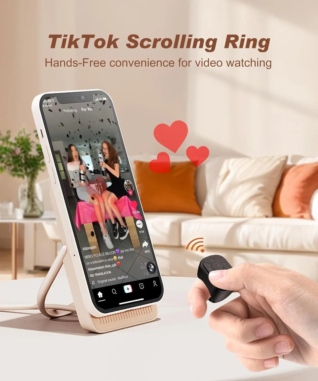 Anillo Control Remoto Bluetooth para TikTok | Pasa Páginas y Dispara Cámara desde el Móvil