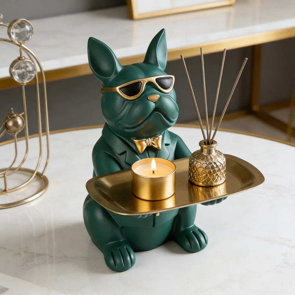 Figura Bulldog con Bandeja Decorativa | Organizador de Llaves y Objetos para Hogar