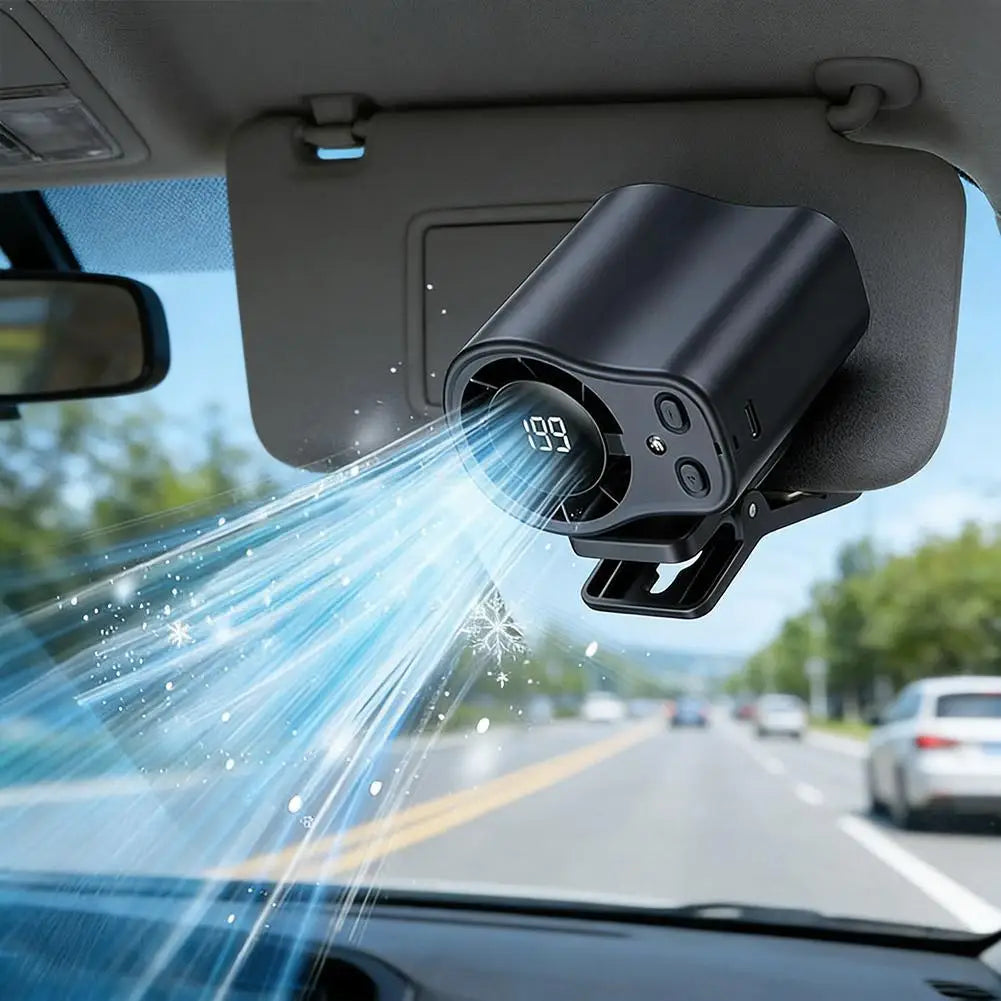 Ventilador de Coche USB Recargable con Pantalla LED | 360° Silencioso para Visera y Escritorio