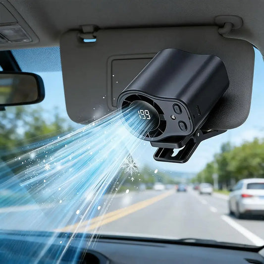 Ventilador de Coche USB Recargable con Pantalla LED | 360° Silencioso para Visera y Escritorio